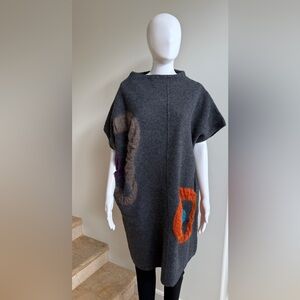 MATSUO INTERNATIONAL Wool Short Sleeve Tunic Dress, Gray, Size 42